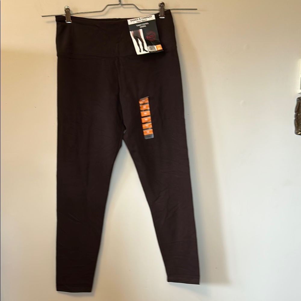Khakis & Company tummy control brown leggings wide waistband size M  new w/tags
